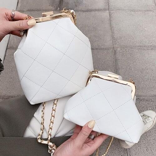 Metal Clip 2021 Womens Bag Fashion Chain Square Vintage Shoulder Bags Branded Designer Handbags Soft PU Leather Solid