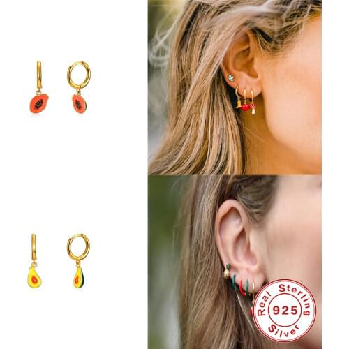 CANNER brincos feminino 925 Sterling Silver Hoop Earrings Enamel Dripping Oil Chili Moon Star Smily Huggies Earring For Women