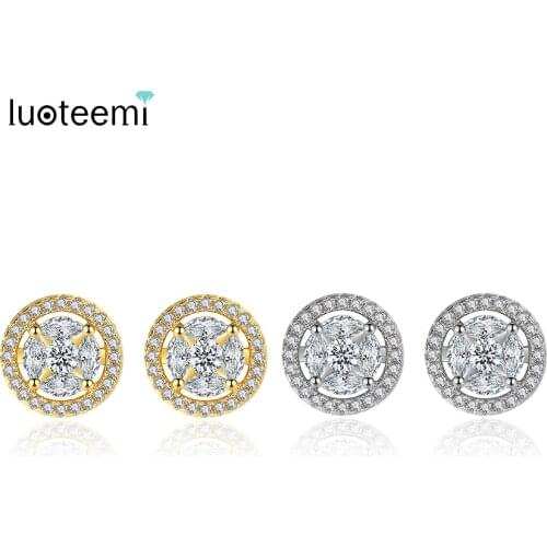 LUOTEEMI Tiny Stud Earring for Women Cubic Zirconia Small Round White Gold Eaarings Boucle D’oreille Femme Korean Fashion Gifts