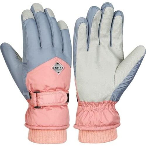 Women Warm Gloves Waterproof Ski Gloves Full Finger Gloves Non Slip Riding Gloves with Fleece Lining Wrist Leashes