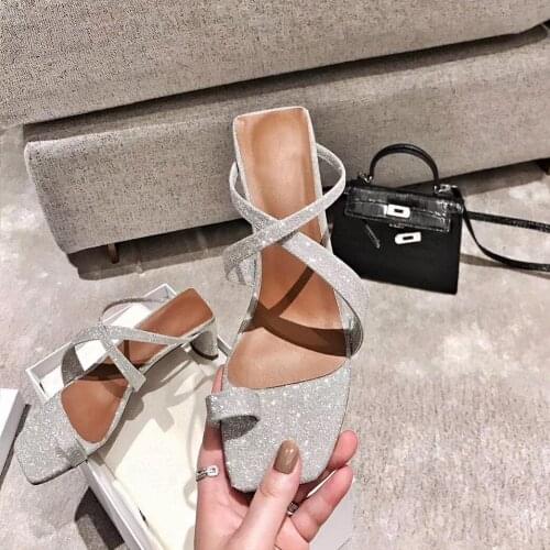 New Summer Crystal Sandal Women Runway High Heels Shoes Thin Heels Pumps Sexy Ladies Causal Outside Slipper Flip