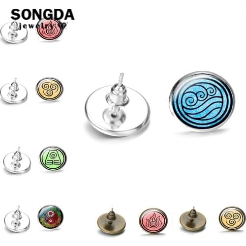 SONGDA 2020 New Avatar The Last Airbender Vintage Stud Earrings Air Nomad Fire and Water Tribe Glass Dome Earrings Women Gifts