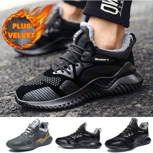 Winter Men Shoes Plus Fur Running Shoes Snow Outdoor Sports Shoes Super Warm Non-slip Sneakers Black Leather Shoes Plus Size