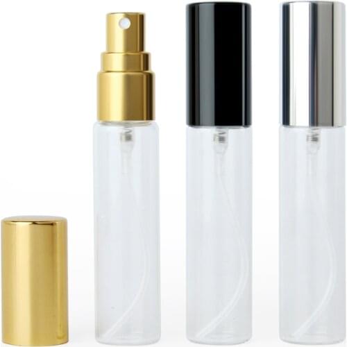 100 Pieces/Lot 10ml Aluminum Spray Perfume Bottle Atomizer Fine Mist Empty Transprant Glass Bottle Travel Bottles