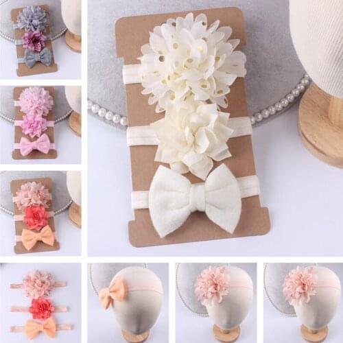 3Pcs/set Kids Elastic Floral Hairband Set ChildrenS Simple Solid Color Bow Hair With Suit Hair Bands For Baby Girls