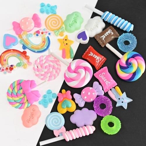 30pcs/Bag Random Mixed Candy Cream Decorations Resin Cute Lollipop Kawaii Jewelry Colorful 3D Nail Supplies Accessories PG-04