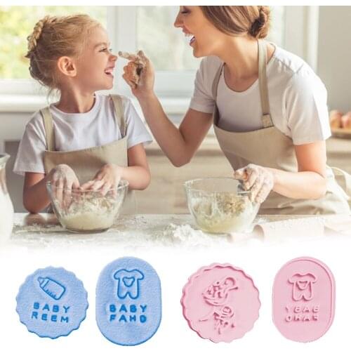 4Pcs /Set Baby Theme Cookie Cutter Cake Tool Plastic Biscuit Baking Cake Fruit Kitchen Tools Birthday Mold Embossing Printing