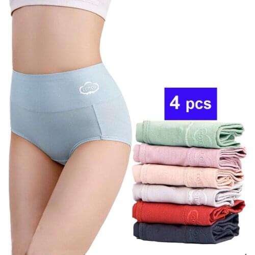 4pcs/Lot Graphite Antibacterial Female Underwear Cotton High waist LadiesCotton briefs Postpartum Belly Women Panty