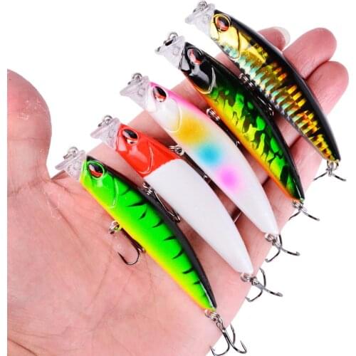5PCS Minnow Fishing Lure Hard Artificial Bait 3D Eyes 8.3cm 10g Fishing wobbler Bell diving 0.1m-0.3m Crankbait Minnows