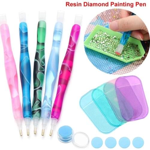 1 Set of 5D Resin Diamond Brush Tip Drill Pen Non-Slip Diamond Painting Pad Cross Stitch Embroidery DIY Craft Accessories