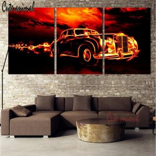Diamond Embroidery Abstract flame car 5D DIY Diamond Painting Rhinestones Diamond Mosaic needlework 3 pcs living room decor