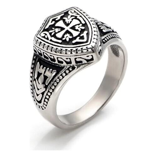 Free Shipping Gothic Size 7-13# 316L Stainless Steel Warrior Cross Shield Knight Templar Ring Jewelry