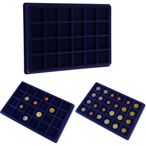 24 Coin /Jewelry Display Tray Storage Case For Store Display Supplies -Blue