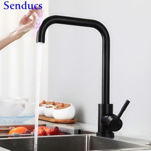 Black Touch Kitchen Faucet Senducs 304 Stainless Steel Kitchen Sink Faucet Sensor Bathroom Basin Faucet Touching Kitchen Taps