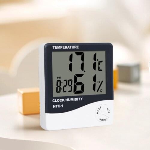 Digital Indoor LCD Electronic Thermometer Hygrometer HTC-1 AAA Battery Humidity Meter Clock Weather Station Alarm Clock