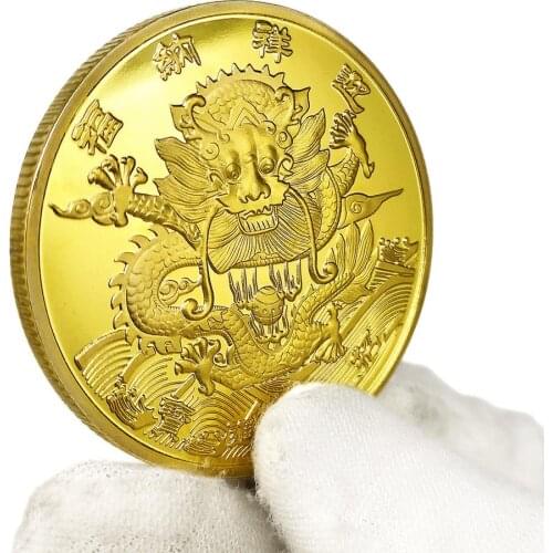 Chinese Dragon Gold Commemorative Coin Zodiac Animal Mascot Auspicious Lucky Souvenir New Year Gifts
