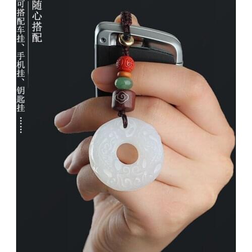 Classic Natural Stone Chalcedony Pixiu Pendants Charms Car Keychain Brave Troops Chinese Fengshui Beast Bring Lucky and Wealth