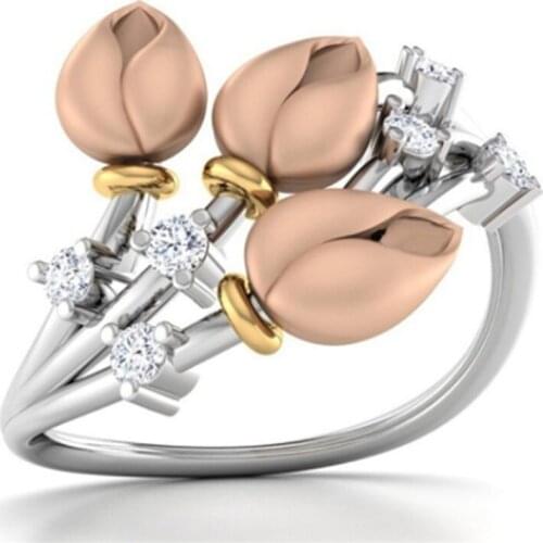 Trendy Three Roses Inlaid White Crystal Zircon Ring for Women Engagement Party Wedding Rings Jewelry Accessories