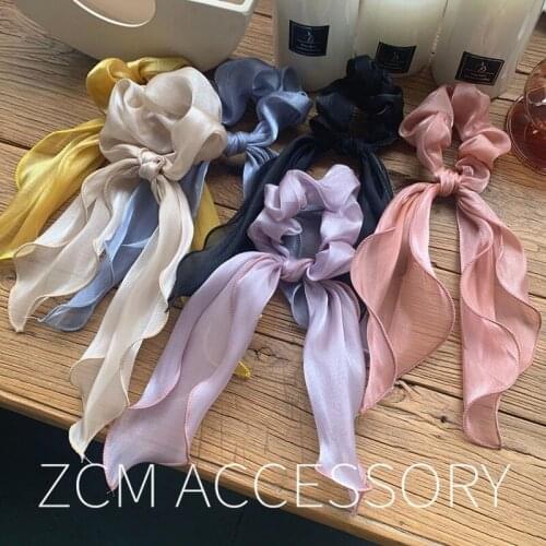 Korean super fairy large intestine hair ring long ribbon hair rope bow knot head flower rubber band ponytail hair headdress