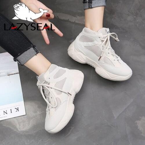 LazySeal New Shoes Woman Casual Shoes Punk Air Mesh Lace-Up Platform Sneakers Creepers Flats Shoes Baskets Femme