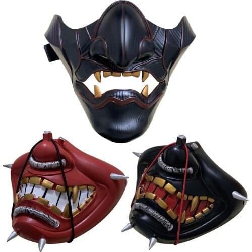 2021Tsushima Mask Japanese Samurai Cosplay Kabuki Resin Mask Halloween Anime Ghost Resin Half Face Mask Party Fancy Props