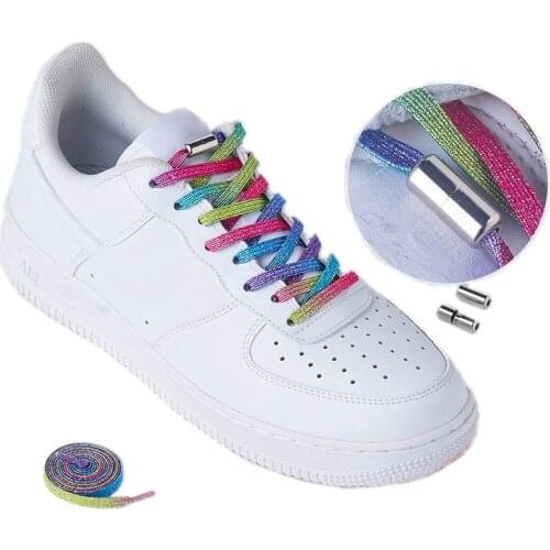 Fashionable new elastic band lock shoes flat bottom without laces fast sports shoes lock laces children adult womens mens lace