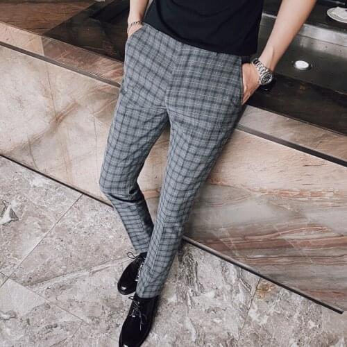 Autumn and Winter New Mens Fashion Formal Suit Trousers Social Gathering Slim Trousers Business Casual Mens Plaid Trousers