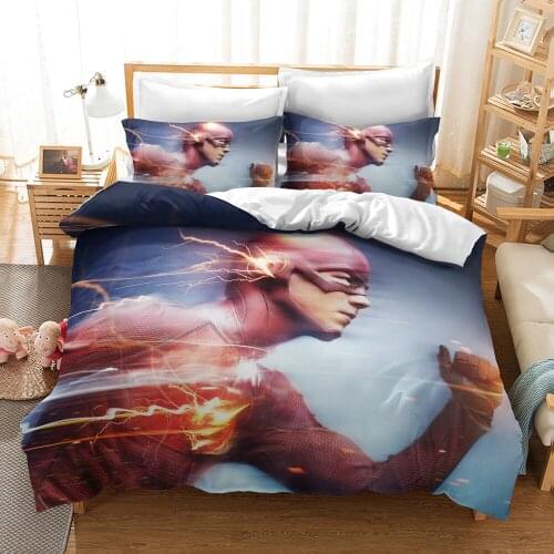 New 3D Quilt Cover Pillowcase Marvel The Avengers The Flash Super Hero Cartoon Printed Pattern Brushed Polyester Bedding Set