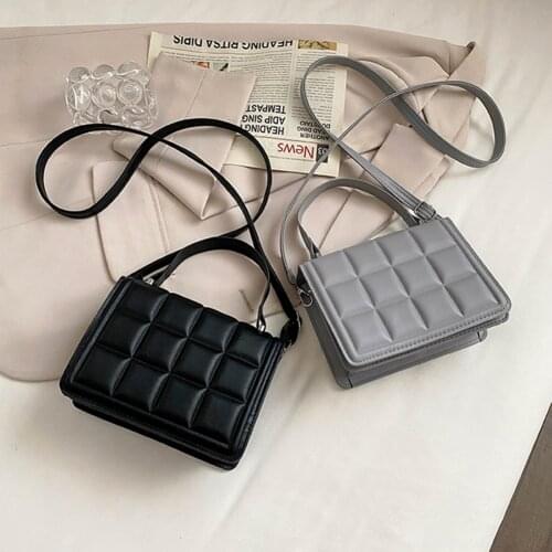 Solid Color Fashion Shoulder Handbags Female Travel Messenger Bag Plaid Small PU Leather Crossbody Bags For Women Mini Flap Purs