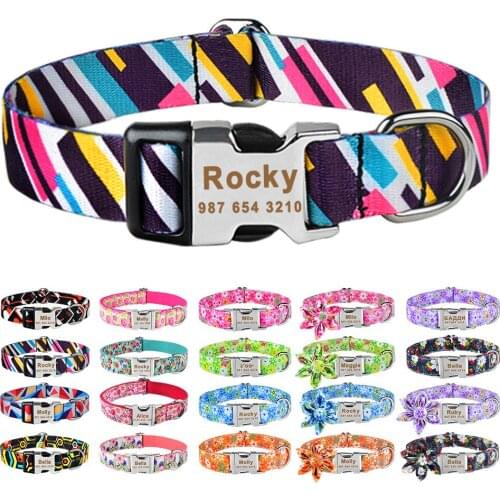 Personalized Custom Free Engraved Name Tag Dog Collar Adjustable Nylon Plaid Unisex Dogs Collar Small Large Product Dog Collars