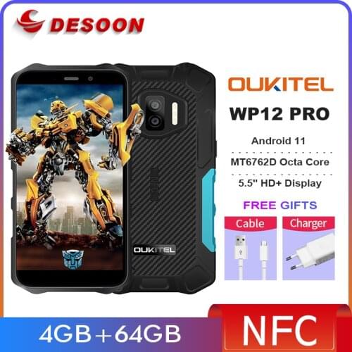 Oukitel WP12 Pro 5.5''HD+ IP68 IP69K Waterproof Octa Core Smartphone 4GB 64GB Android 11 13MP MT6762D 4000mAh NFC Mobile Phone