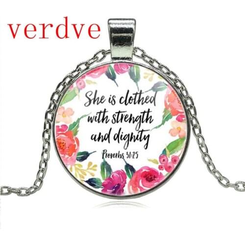 She is clothed with Strength and Dignity Necklace Proverbs 31:25 Bible Verse Christian Quote Neckalce Inspirational Gifts
