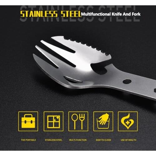 Cooking Supplies Multifunctional Fork Spoon Tableware Bottle Opener Wrench Toothed Blade Outdoor Picnics Harpoon Rope Hole Camp