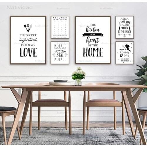 Kitchen Conversions Letters Typography Quotes Posters and Prints Black White Canvas Painting Wall Art Pictures Decor for Kitchen