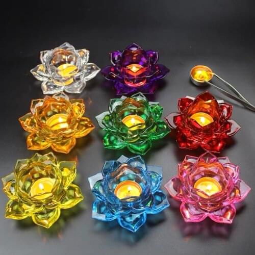 Multicolor Glass Candle Cup Lamp Holder Mini Romantic Flower Candlestick Buddhist Tibetan Supply Buddha Table Decoration