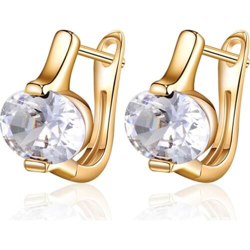 Simple Cute Oval CZ Small Stud Earrings for Women Gold Colorful Cubic Zirconia Charm Earrings Classic Jewelry Girls Gifts