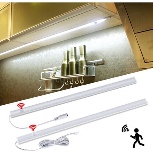 PIR Motion Sensor Under Cabinet Light DC 12V 30 40 50 cm LED Diode Bar Light Auto Smart Night Lamp For Kitchen Bedroom Wardrobe