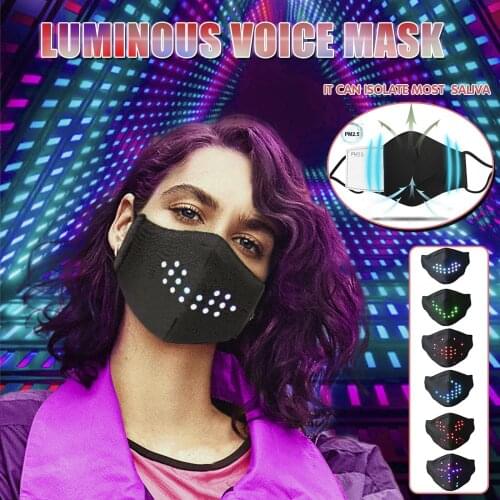 2021 Led Face Mask Women Fashion Light Up Voice Activated Led Mask Diy Pattern Unisex Face Masks Party Half Face Decoration