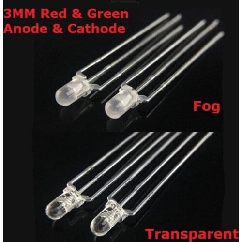 100PCS LED Diodes 3mm Bicolor RED & Green Clear 3 mm Light Emitting Diod Diodos Brightness Bi-color Common Cathode Diode F3 LED