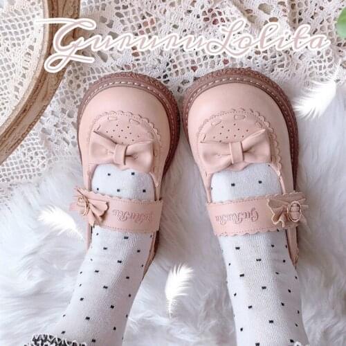 Sweet Big Round Head Lolita Shoes Cute Bow Retro Lolitas Women Gothic Cosplay Loli Anime Harajuku Kawaii Breathable Pu Shoes