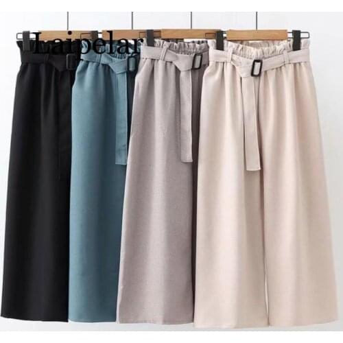Laipelar 2019 Spring Women High Waist Wide Leg Pants Belted Women Elegant Loose Trousers