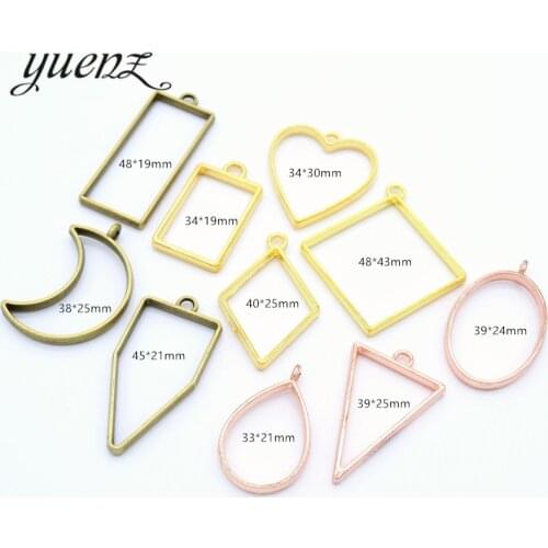 YuenZ 10pcs 7 Color Geometric Figure Charm Hollow Glue Blank Pendant Tray Bezel Charms DIY Handmade Bezel Mold U051