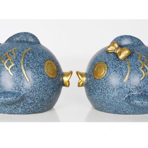 Fun classical couple fish resin piggy bank Creative abstract fish decoration money box
