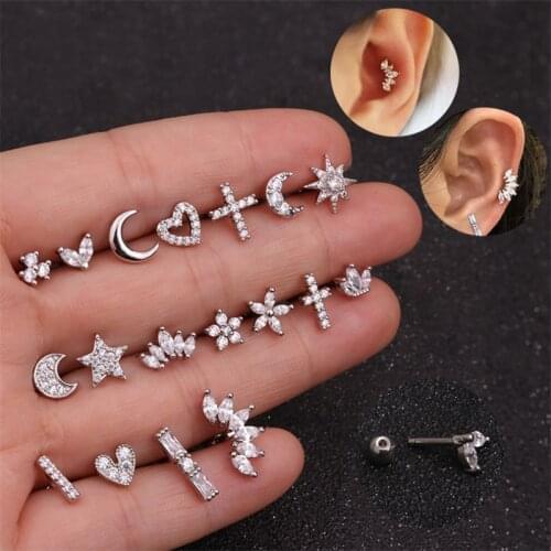18 styles of hot-selling zircon ear bone studs stainless steel fashion womens stud earrings personalized piercing jewelry