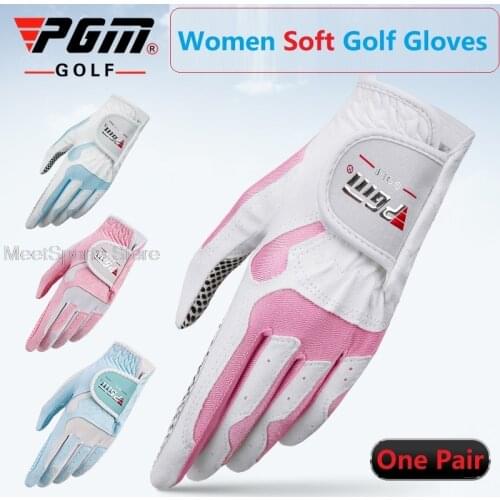 1 Pair Pgm Golf Gloves For Women Girls Breathable Anti Skid Left Right Hand Gloves Sweat Absorption Mittens Granules Microfiber
