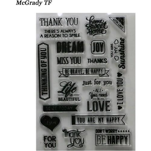 THANK YOU DREAM JOY Scrapbook DIY Photo Album Cards Transparent Acrylic Silicone Rubber Clear Stamps Sheet Photo Album Decor