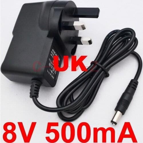 100PCS 8V 500mA AC 100V-240V Converter Switching power adapter DC 8V 500mA 0.5A Supply UK Plug DC 5.5mm x 2.1mm