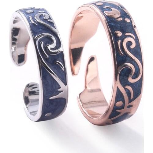 2Pcs Open Lover Couple Ring Blue Romantic Adjustable Lover Rings Bands For Women Men Valentines Jewelry Gift