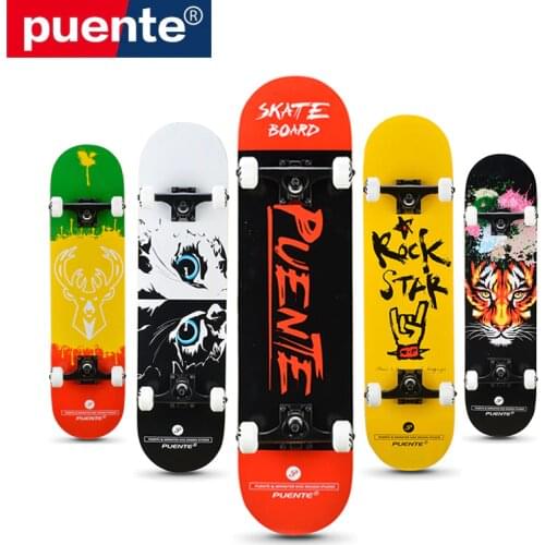 PUENTE 4 Wheel Skateboard Women Double Rocker Skateboard ABEC-9 Bearings Maple Skates Decks Child Long Skate Board for Adults