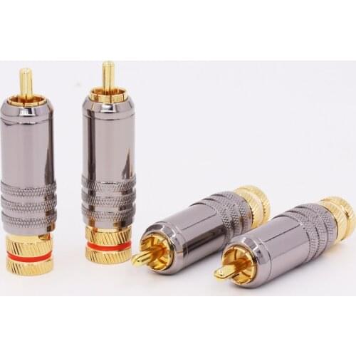 8pcs Hi-End 24K Gold Plated Copper RCA Plug Durable RCA Connector Screws Soldering Locking Audio Video WBT Plug